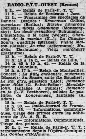 Programme de Radio PTT Ouest à Rennes